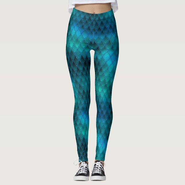 Aquamarine und Glitzer-Drachenskala schimmern Leggings (Vorderseite)