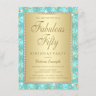 Aquamarine und Gold 50. Geburtstagsparty Einladung