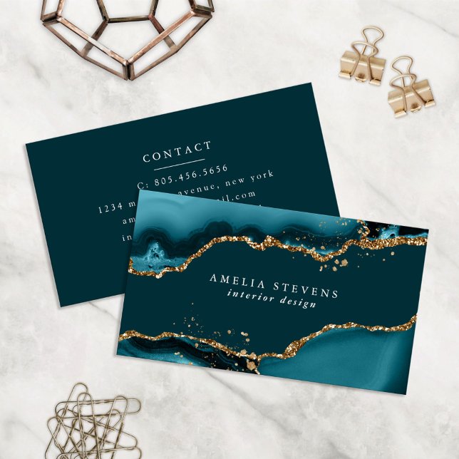 Aquamarine und Gold Agate Business Card Visitenkarte (Von Creator hochgeladen)