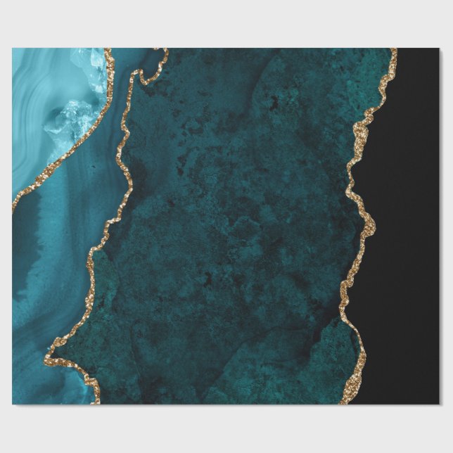 Aquamarine und Gold-Agate Geschenkpapier (Flach)
