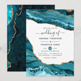 Aquamarine und Gold Agate Hochzeit Einladung