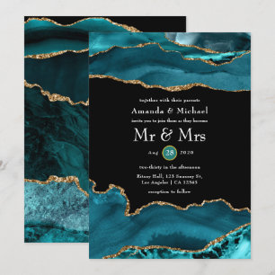 Aquamarine und Gold Agate Hochzeit Einladung