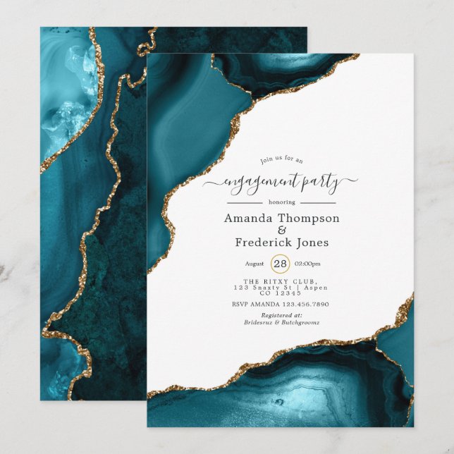 Aquamarine und Gold Agate-Partnerin Einladung (Vorne/Hinten)