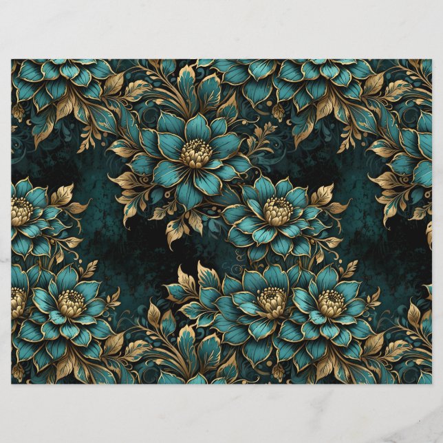 Aquamarine und Gold Dunkle Grunge-Blume (Vorderseite)