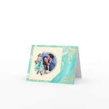 Aquamarine und Gold Foto Hochzeit Dankeschön Karte