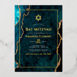 Aquamarine und Gold Imitate Agate Bat Mitzvah Folieneinladung<br><div class="desc">Cooles Aquarellgerät Bat Mitzvah Einladung in Akzenten von Türkis - aquamarin und Gold angepasst an Ihre Event-Besonderheiten.</div>