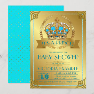 Aquamarine und Gold Prince Baby Shower Einladungen