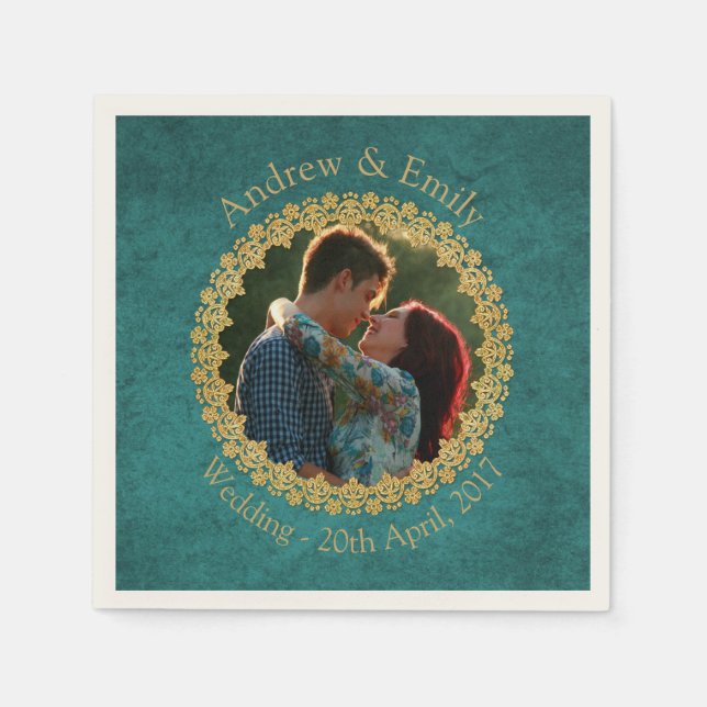 Aquamarine und Gold Serviette (Vorderseite)