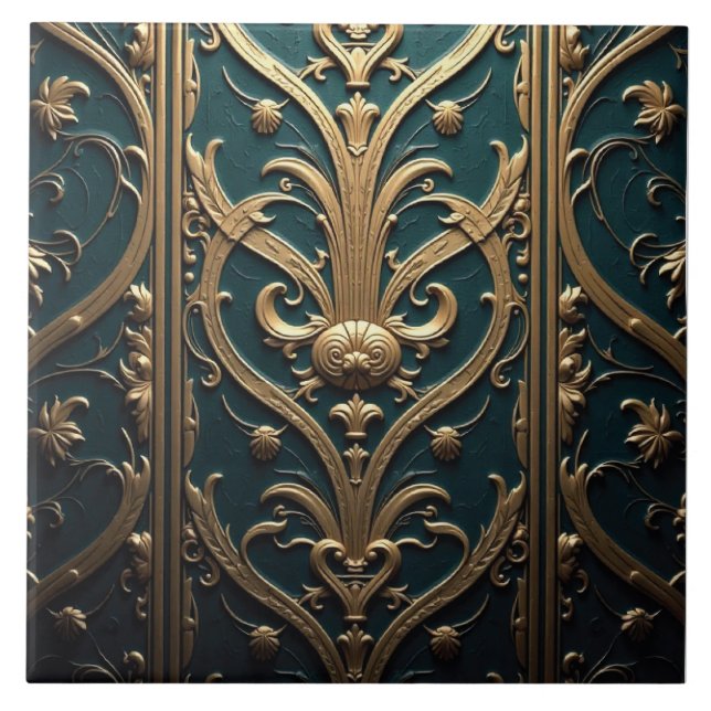 Aquamarine und Gold-Tapestry Fliese (Vorderseite)