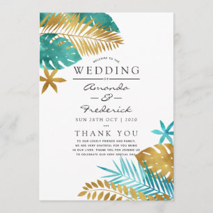 Aquamarine und Gold Tropical Wedding Programm