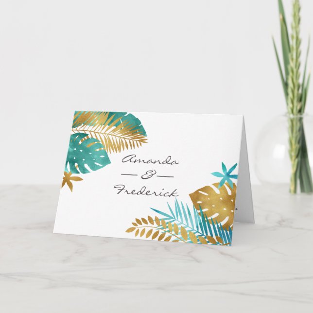 Aquamarine und Gold Tropical Wedding Programm (Vorderseite)