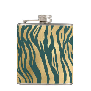 Aquamarine und Gold Wild Animal Print Flachmann