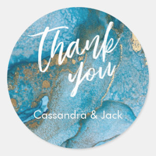 Aquamarine und goldene Abstrakte Kunst Lässig Hand Runder Aufkleber