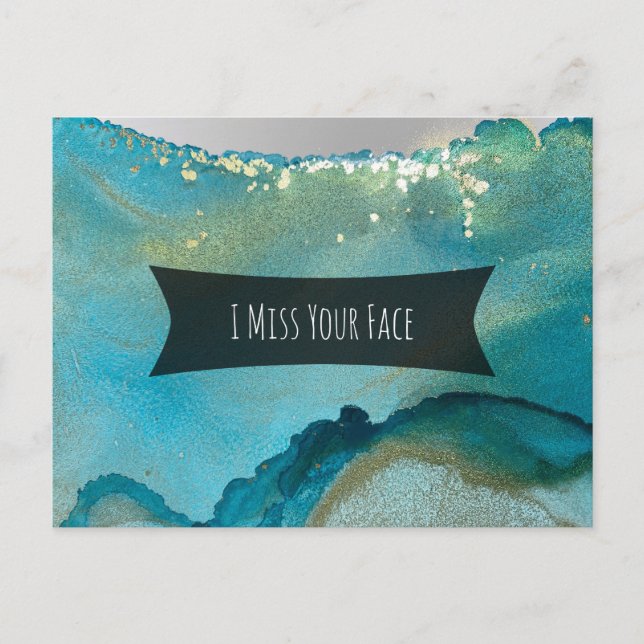 Aquamarine und goldene Alkohol Tinte ich vermisse  Postkarte (Vorderseite)