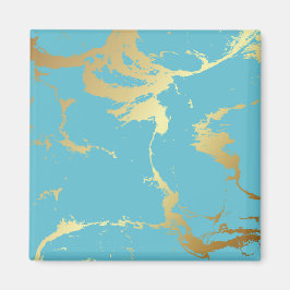 Aquamarine und goldene Marmorlackierung Abstrakte  Magnet