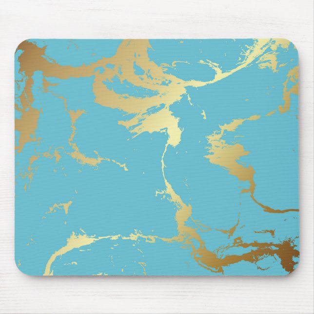 Aquamarine und goldene Marmorlackierung Abstrakte  Mousepad (Vorne)