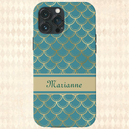 Aquamarine und goldene Mermaid-Skala mit Monogramm Case-Mate iPhone Hülle