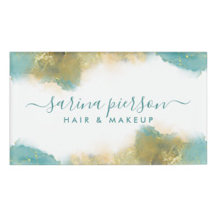 Aquamarine und goldene, moderne Kunst Flüssige Aqu Namenschild