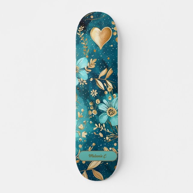 Aquamarine und goldene Skateboards (Vorne)