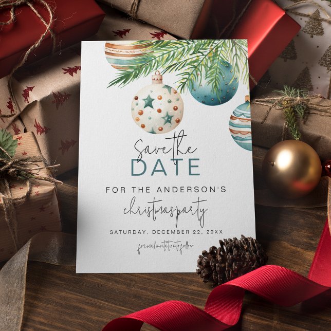 Aquamarine und goldene Tree Ornamente | Weihnachts Save The Date (Von Creator hochgeladen)