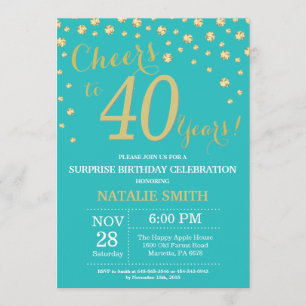 Aquamarine und goldene Überraschung 40. Geburtstag Einladung