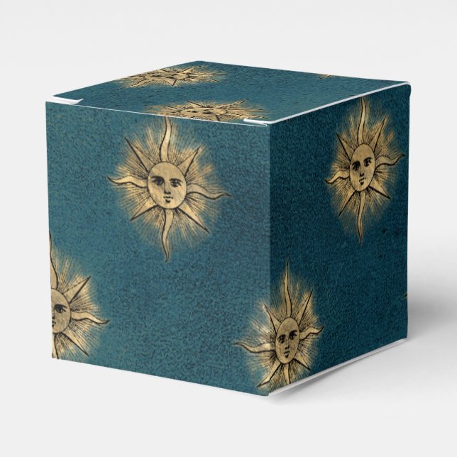 Aquamarine und goldene Vintage Sonne Geschenkschachtel (Vorderseite)