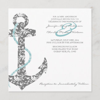 Aquamarine und graue Anchor Beach Hochzeit Einladu Einladung