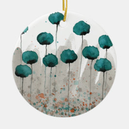 Aquamarine und graue Blume Keramik Ornament