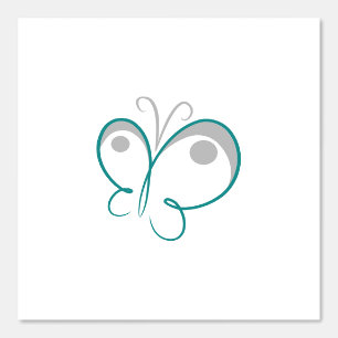 Aquamarine und graue Butterfly Sketch auf Weiß Tapete