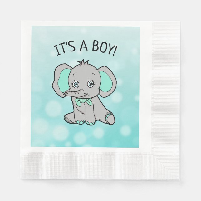 Aquamarine und graue Elephant Themed Baby Dusche Serviette (Vorderseite)