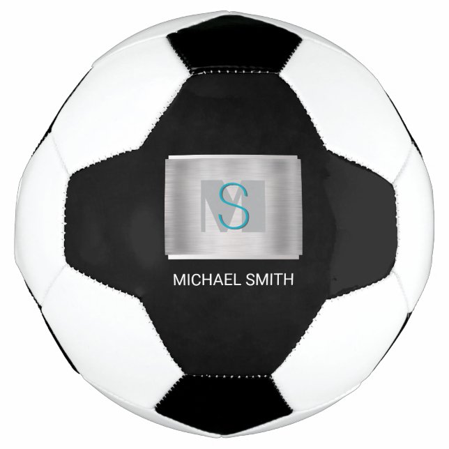 Aquamarine und graue Monogramm, Silbername, schwar Fußball (Vorderseite)