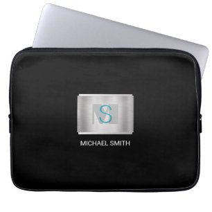 Aquamarine und graue Monogramm, weißer Name, Silbe Laptopschutzhülle