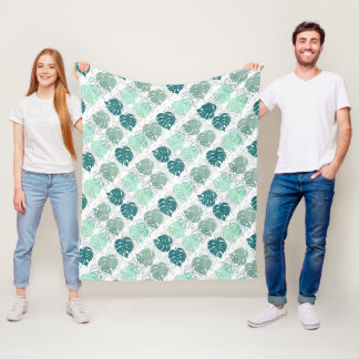 Aquamarine und graue Monstera-Blätter gemustert Fleecedecke