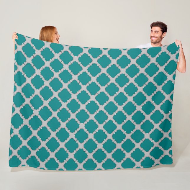 Aquamarine und graue Quatrefolie Fleecedecke (Beispiel)