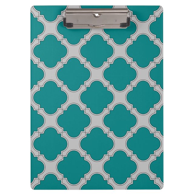 Aquamarine und graue Quatrefolie Klemmbrett (Vorderseite)