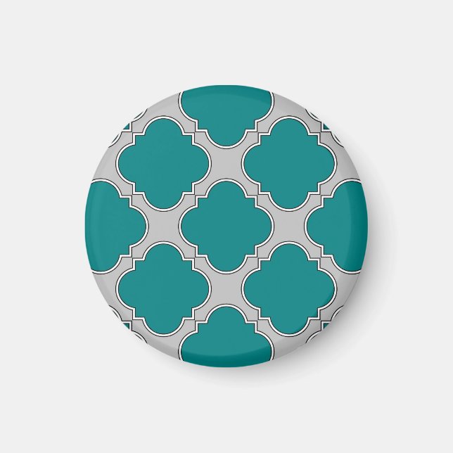 Aquamarine und graue Quatrefolie Magnet (Vorne)