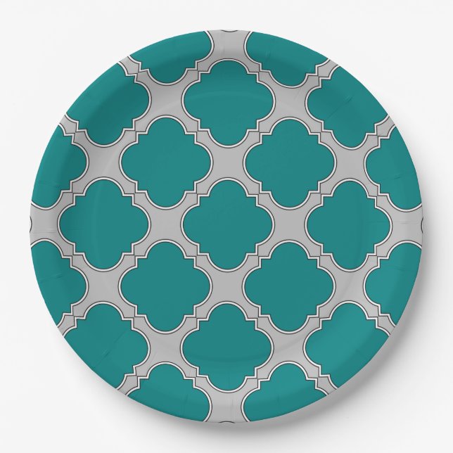 Aquamarine und graue Quatrefolie Pappteller (Vorderseite)