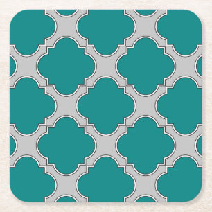 Aquamarine und graue Quatrefolie Rechteckiger Pappuntersetzer