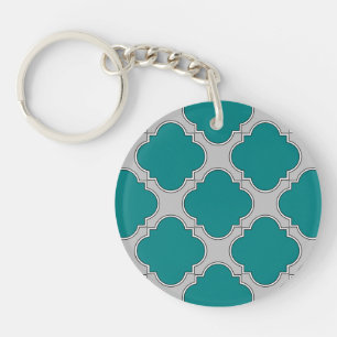 Aquamarine und graue Quatrefolie Schlüsselanhänger