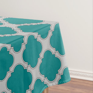 Aquamarine und graue Quatrefolie Tischdecke