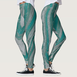 Aquamarine und graue Wavy Muster Chic Leggings