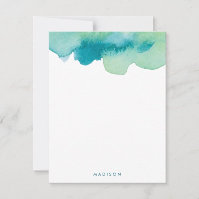 Aquamarine und grüne Aquarellfarben Vielen Dank Mitteilungskarte (Vorderseite)