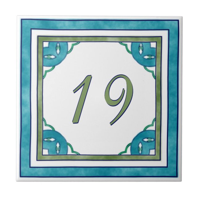 Aquamarine und grüne große Hausnummer Fliese (Vorderseite)