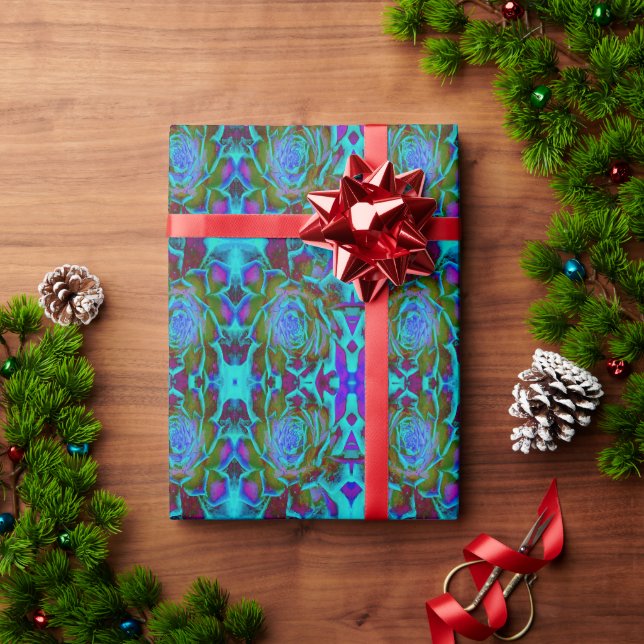 Aquamarine und grüner Sukkulent Geschenkpapier (Feiertagsgeschenk)