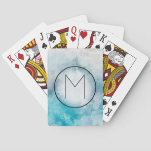 Aquamarine und hellgraue Wasserfarbe Mit Monogramm Spielkarten