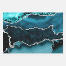Aquamarine und Imitate Silver Glitzer Marmor Agate
