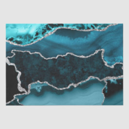 Aquamarine und Imitate Silver Glitzer Marmor Agate Seidenpapier
