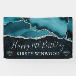 Aquamarine und Imitats Silver Glitzer Agate Marble Banner