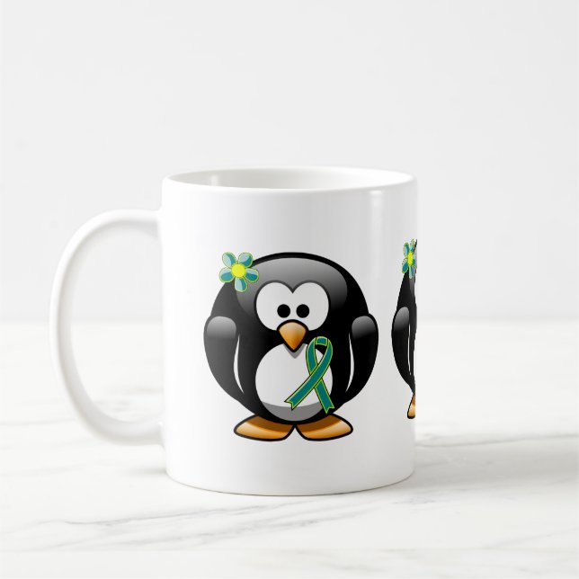 Aquamarine und kalkgrüne Pinguine Kaffeetasse (Links)