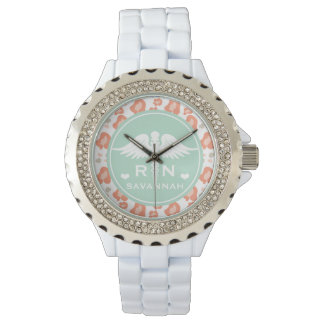 AQUAMARINE UND KORALE LEOPARDRUCKNÜPFUNG RN ARMBANDUHR